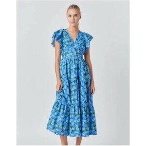 English Factory Blue Floral Printed Open Back Maxi Dress
